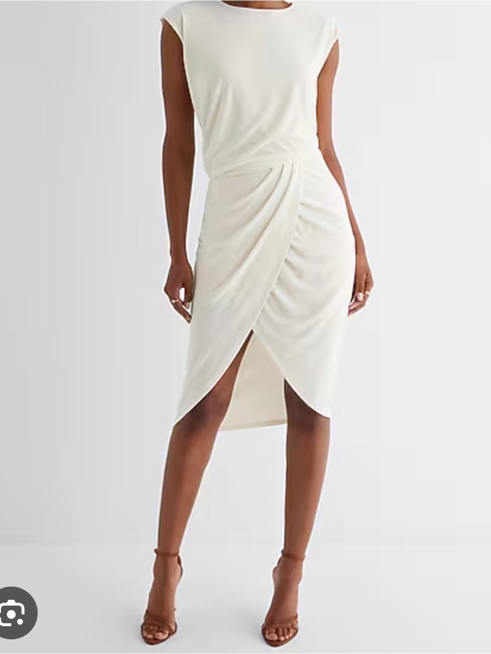 Express Cream Sleeveless Draped Midi Dress